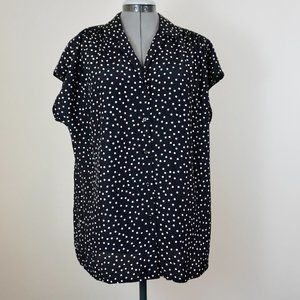 Polka Dot Short Sleeve Button Front Blouse